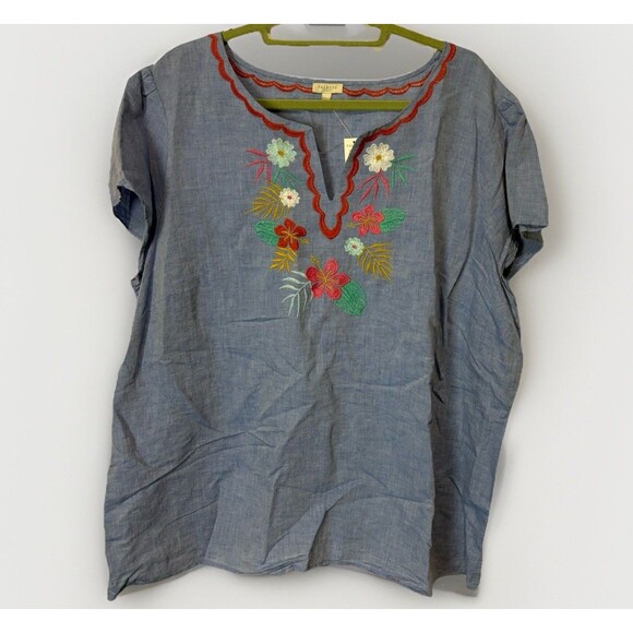 Talbots Tops - Talbots Women’s Peasant Top Cotton Linen Embroidered 3X Boho Casual Preppy